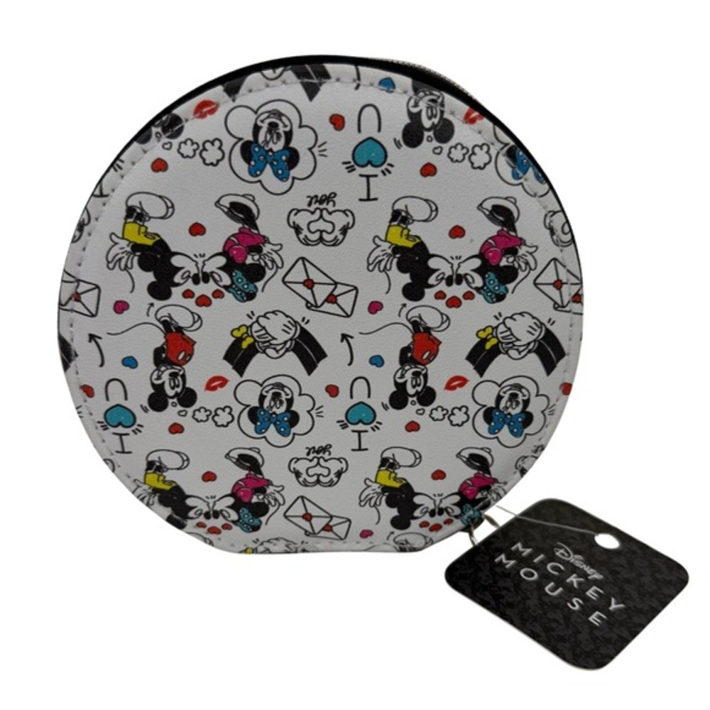 Disney Mickey Minnie Mouse Round Jewelry Case Zipper Travel Organizer NWT‎